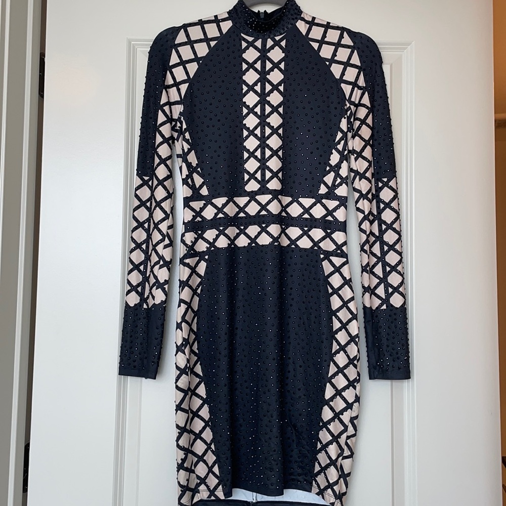 PoshbyV, size M, long sleeved crystal caged dress.